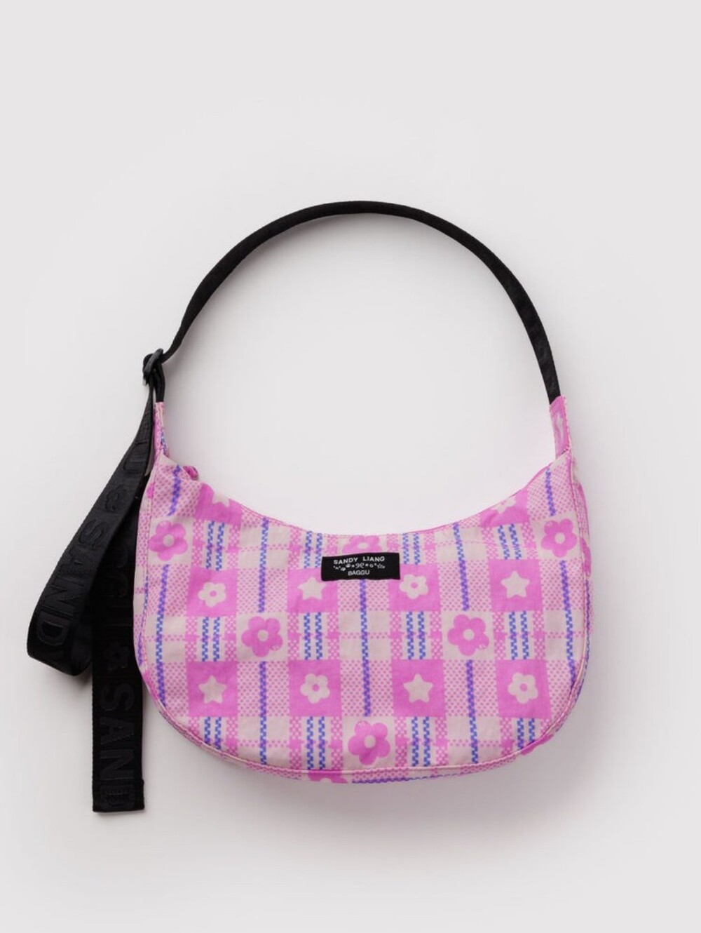 Baggu x Sandy Liang Medium Crescent in Market Plaid Pink BNWT